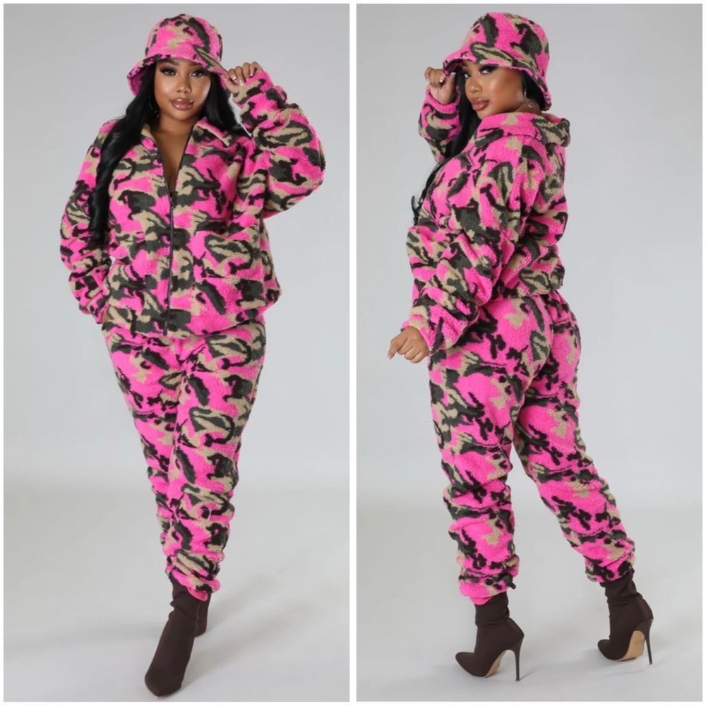 Pink and Black Camouflage Women's Jumpsuit